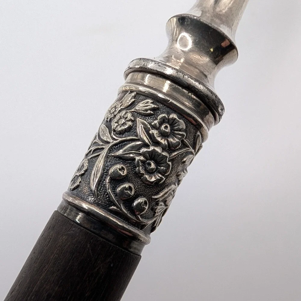 Vtg Gorham Cheese Scoop Silver Plate Wood Handle Floral Repousse Antique 9.5in